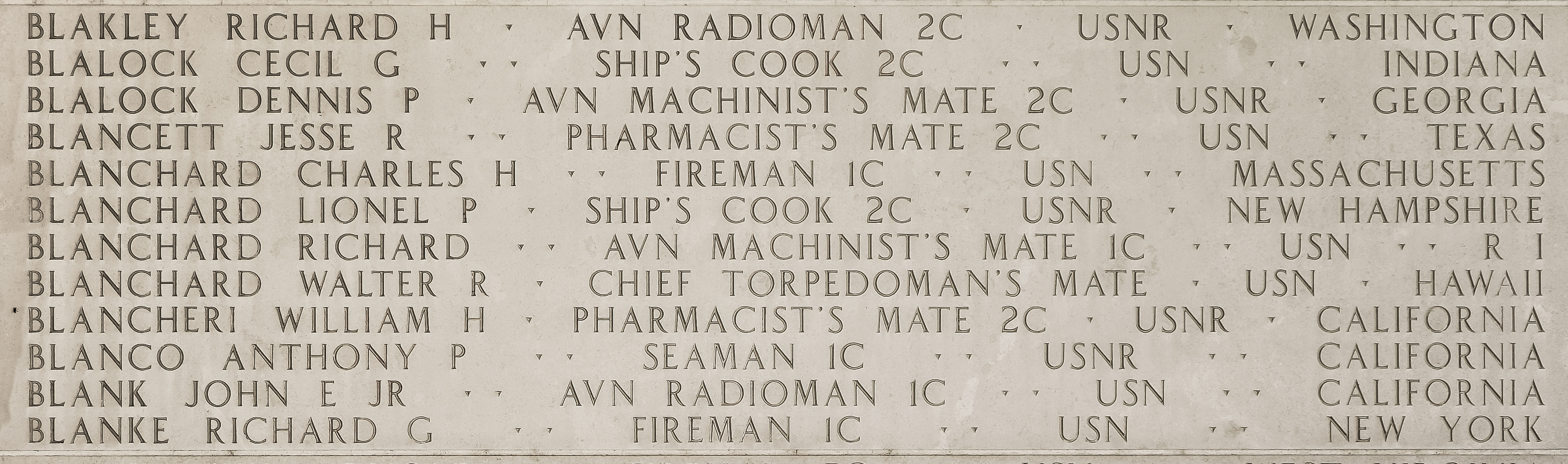 William H. Blancheri, Pharmacist's Mate Second Class